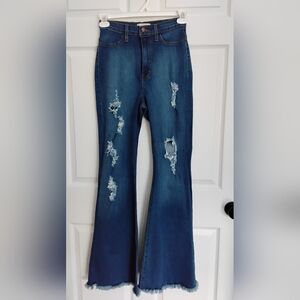 Vibrant M.I.U. Womens Distressed High Rise Flare Jeans